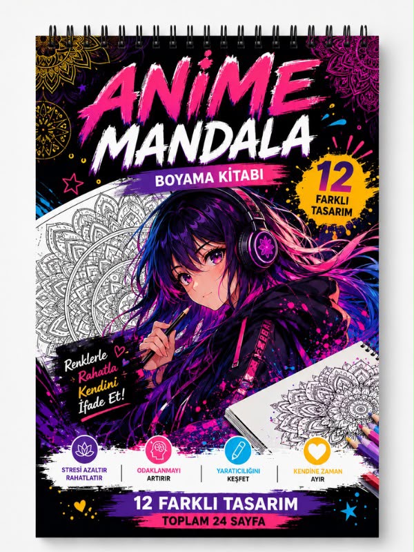 Anime Mandala Boyama Kitabı - Yetişkinler İçin Anime Boyama Sayfaları
